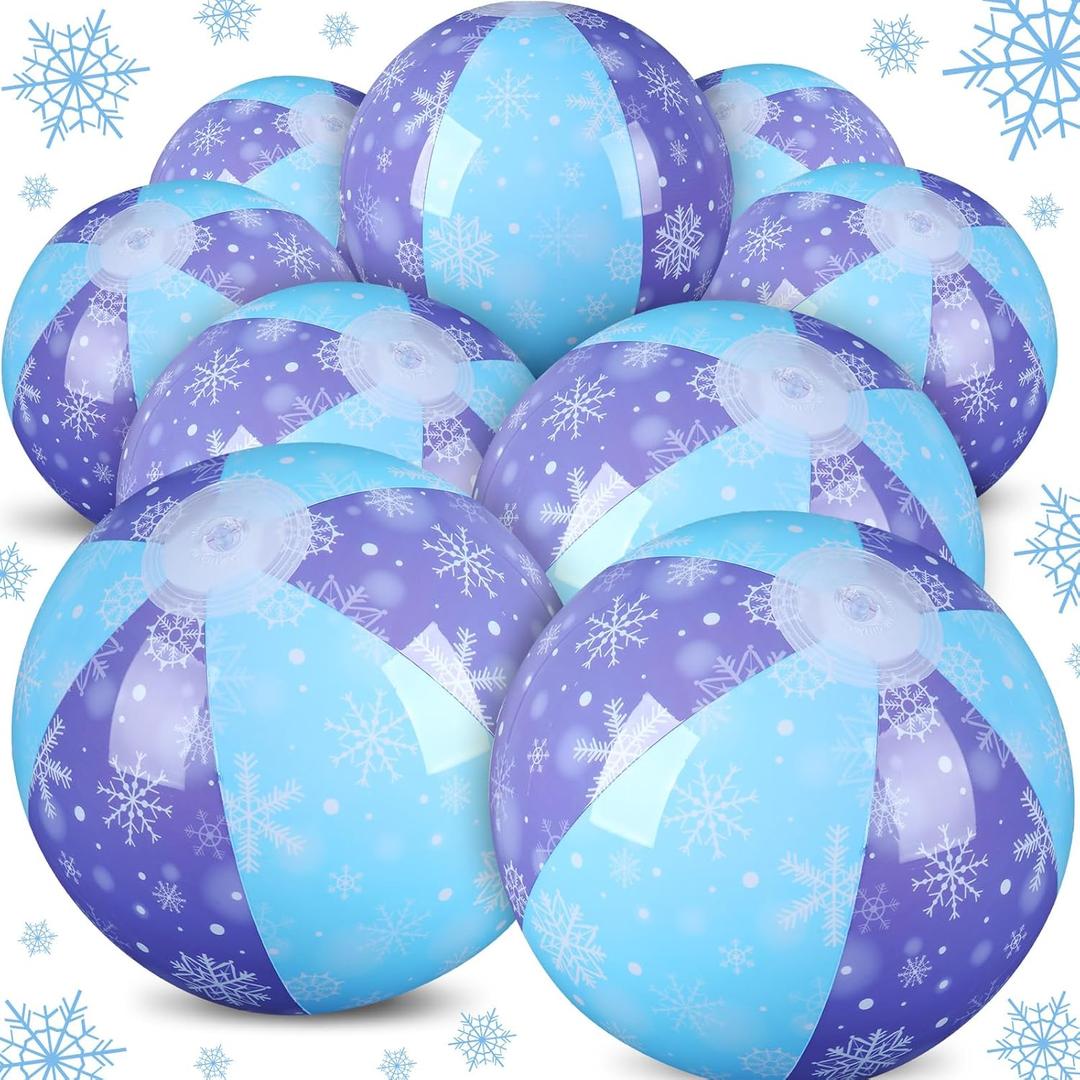Leyndo 12 Pack Snowflake Themed Beach Ball for Kids 7.87" Bulk for Summer Pool and Beach Game Gifts and Birthday Party Supplies and End of The Year Class Party Decoration Favors
