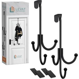 2-Pack Over The Door Hook - with 3 Hang Heads & Snug Fit Pads- 2Pcs Heavy Duty Hooks for Hanging Coats, Towels, Caps & Robes - Elegant Matt Finish - No Drill Hanger Organizer - Black