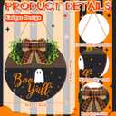 Halloween Sign for Front Door Halloween Wooden Hanging Sign Boo Ghost Sign with Bow Halloween Door Wreath Hanger for Front Porch Outdoor Home Wall Decor