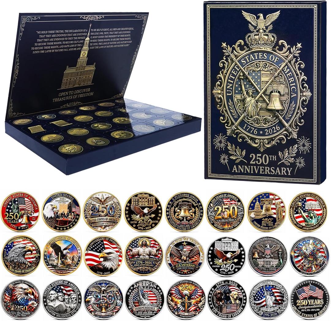 24Pcs 250th Anniversary Commemorative Coins, 2026 Eagle Anniversary Coin for Collectors Adults