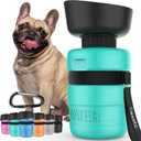 lesotc Dog Water Bottle, Portable Water Dispenser with Bowl, Leak Proof Pet Travel Squeeze Bottle, Puppy Essentials Dog Stuff Accessories for Outdoor Walking, Hiking, Camping (18 Ounces, Light Blue)