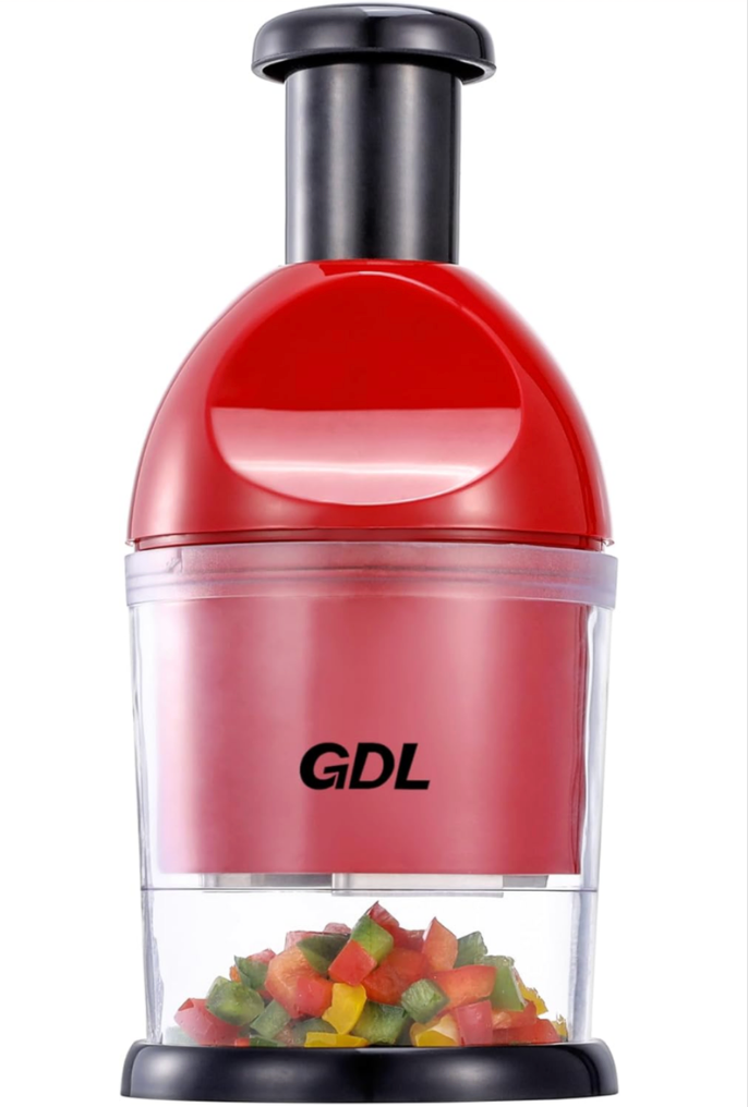 Food Chopper, Hand Chopper Dicer Easy to Clean, Manual Slap Vegetable Cutter Onion Dicer, Garlic Mincer for Onion, Nut, Tomato, Pepper, Celery, etc, Red