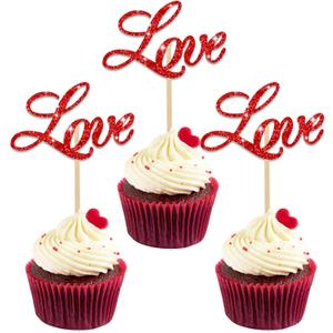 3 x BEISHIDA 12pcs Love Cupcake Toppers Happy Anniversary Cupcake Toppers Red Glitter Cupcake Decorations Love Picks for Valentine's Day Wedding Anniversary Engagement Cake Decorations Supplies