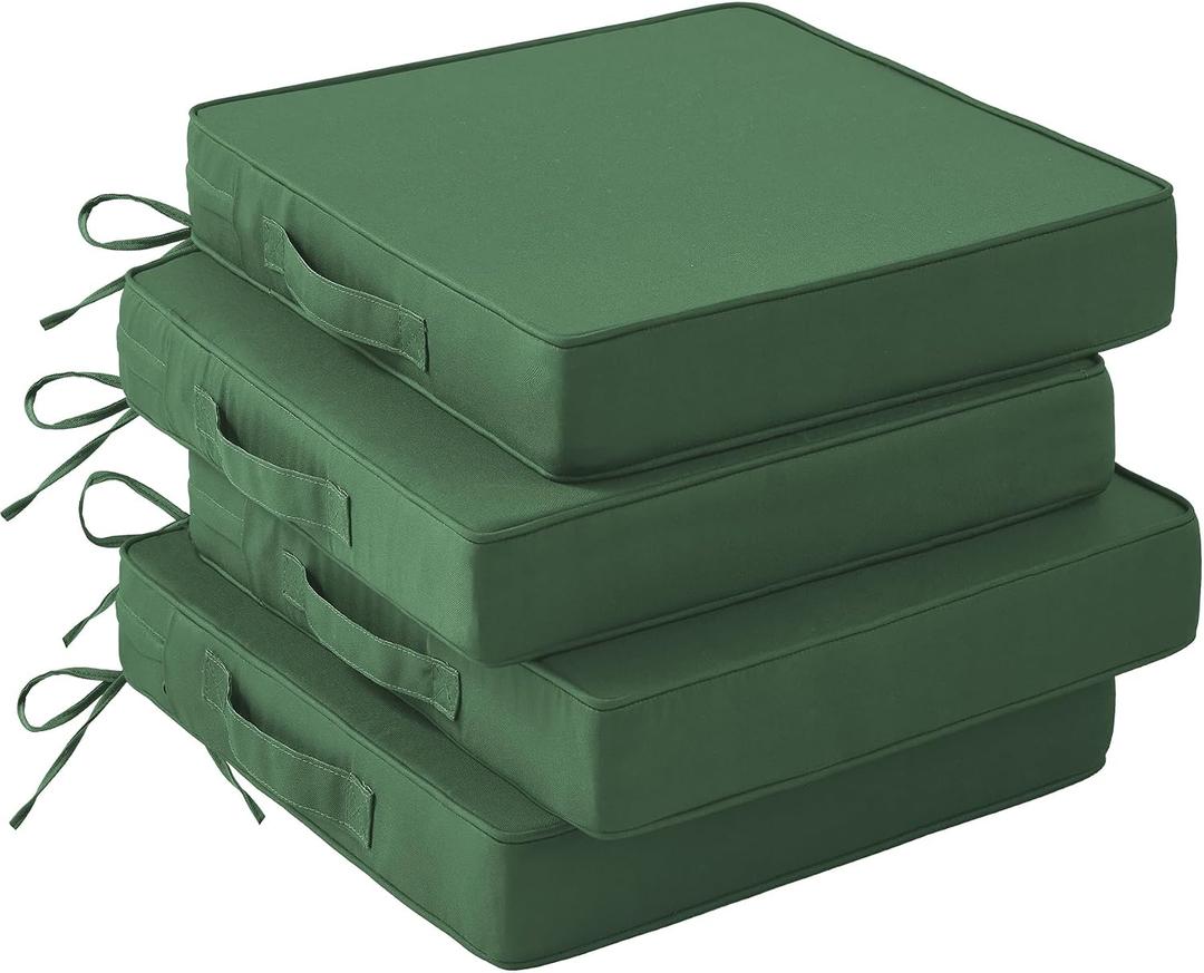 IASEAHK Patio Chair Cushions, 19" x 19" x 3" Outdoor Chair Cushions Set of 4, Waterproof Outdoor Cushions for Patio Furniture, Outdoors Seat Cushions Set of 4 with Handle and Ties, Forest Green
