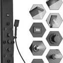 Stainless Steel Shower Panel Tower System Rain Massage System 6 IN 1 Body Spray Jets Shower Wall Panels Rainfall Waterfall Shower Head Tub Spout with Temperature Display,Matte Black