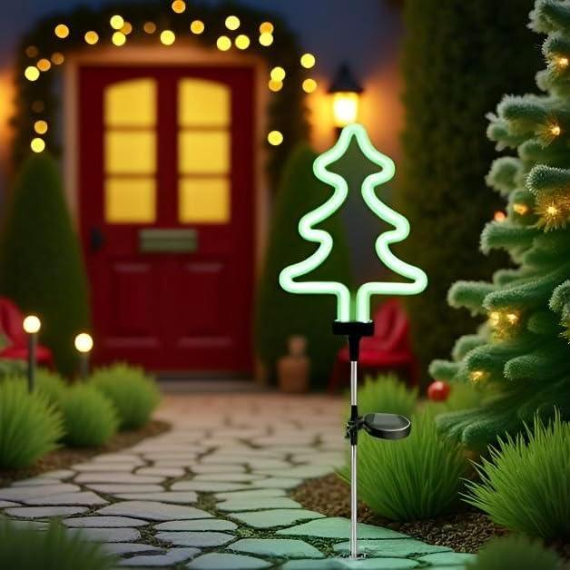 Solar Garden Stake Lights, Waterproof Landscape Light, Solar Landscape Path Lights, Neon Lights, Outdoor Decor for Garden, Yard, Lawn, Pathway, Patio, Backyard (Christmas Tree)