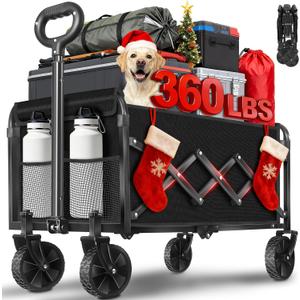 Wagons Carts Foldable Collapsible Wagon with Wheels  Folding Utility Wagon Cart Portable for Camping,Sports,Groceries,Apartment & Travel | Collapsible Wagon for Storage & Shopping,360lbs,Black