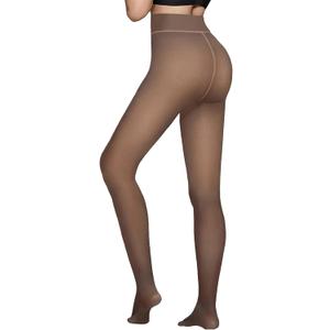 Caprilite 2 Pairs Women Fleece Lined Tights-Fake Translucent Leggings High Waist Pantyhose Sheer Thick Warm Tights For Women M