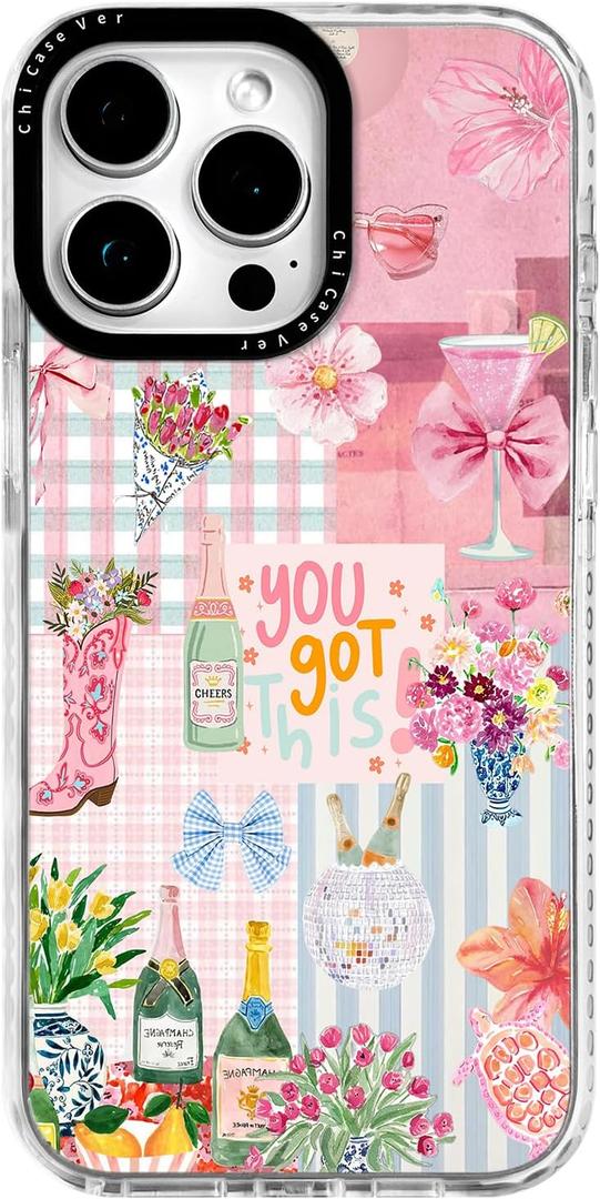 for iPhone 13 Pro Max Case,Tropical Aloha Summer Collage with Flamingo,Military-Grade Drop Protection,Preppy Floral Soft Slim TPU Protective Cover with Camera Protection for Women&Girls (PinkItalianBeach)