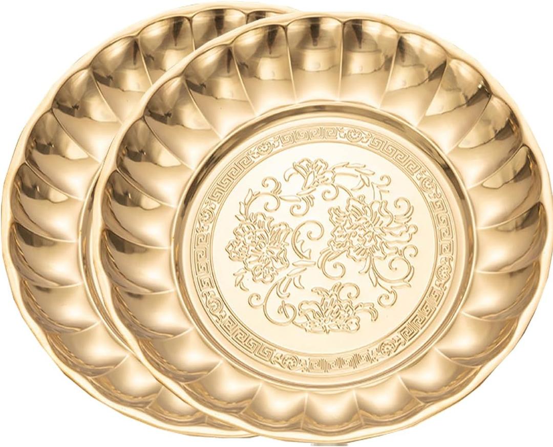 Stainless Steel Gold Plates 8.5 Inch Lightweight Unbreakable Dinner Dishes Plates 2 Pack Dessert Snack Plates for Outdoor Camping Wedding - Reusable & Shatterproof