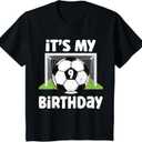 9 Years Old Soccer 9th Birthday Player Kids B-day Party T-Shirt, M