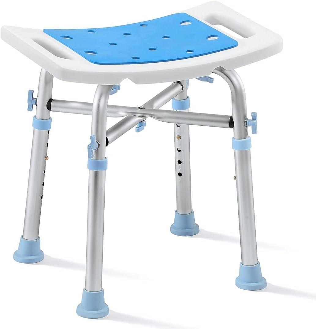 OasisSpace Heavy Duty Shower Chair 500lb, Padded Bath Seat with 6 Height Adjustable Tube - Tool Free Anti-Slip Shower Bench Bathtub Stool Seat for Inside Shower
