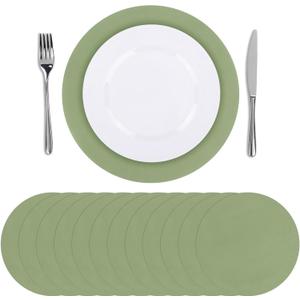SHACOS 100 PCS Round Paper Placemats 13 inch Disposable Paper Place Mats for Dinner Wedding Birthday Party Festival Table Decoration Indoor Outdoor, Sage Green
