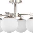 4 Light Semi Flush Mount Ceiling Light Fixture Polished Nickel Light Fixture with Globe Milk Glass Shade for Bedroom, Living Room, Dinning Room, Foyer Hallway Corridor Laundry Room Bar