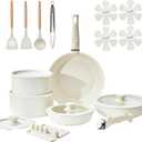 Pots and Pans Set Healthy Non toxic Non Stick Ceramic Cookware Set 21 Pcs Detachable Handles, Oven Safe, Induction Dishwasher, Stackable Frying Pan (PFOS, PFOA Free),Cream White