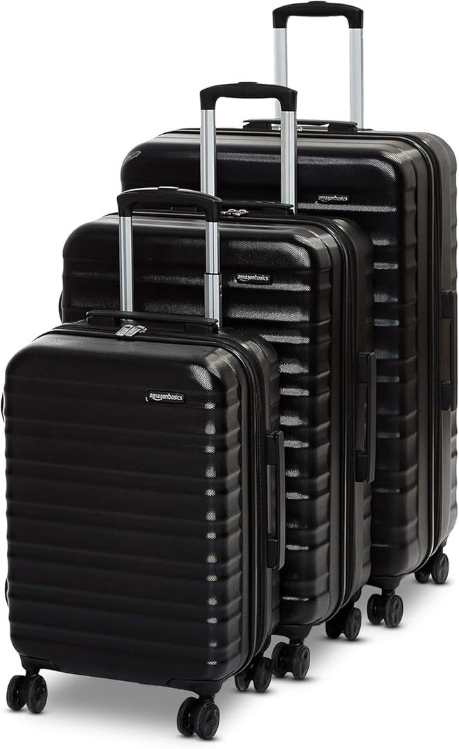Amazon Basics 3-Piece Hardshell Luggage Set (21", 26", 30"), Scratch-Resistant Expandable Suitcases with Multi-directional Wheels and Telescoping Handle, Black