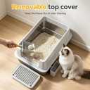 Extra Large Stainless Steel Litter Box with Lid, High Sided Enclosed Metal Cat Litter Pan, Dog Proof Front Entry Top Exit, Odor Control Easy Clean Leak Proof, Includes Scoop & Step, Light Gray