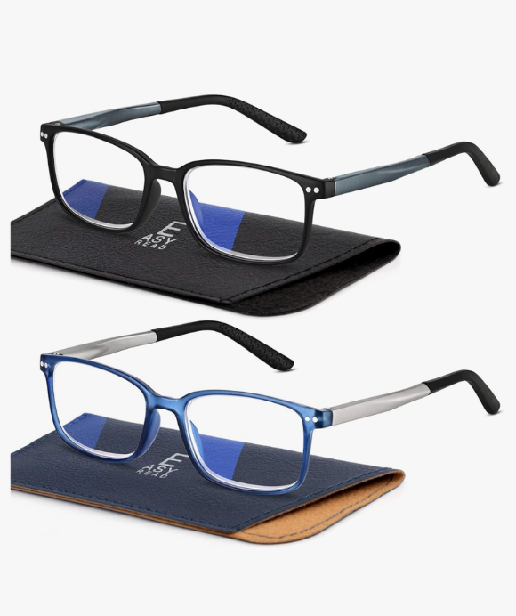 EASY READ 2 Pairs Sporty Style Reading Glasses for Men，Rectangular TR90 Blue Light Blocking Readers with Spring Hinge