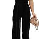 BLENCOT Sleeveless Velvet Jumpsuits For Women V Neck Spaghetti Straps Wide Leg Long Pants Dressy Rompers Winter Overalls (Medium)