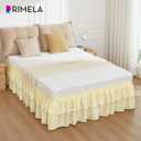 RIMELA Ruffle Bed Skirt Butter Yellow Queen 15 Inch Drop, Elastic Wrap Around Bed Skirting Queen Size, Easy to Install Dust Ruffle, Machine Washable Soft Fabric, Multi Ruffle Bedskirt