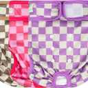 wegreeco Washable Female Dog Diapers Highly Absorbent Reusable Diapers for Dog in Heat Period Diapers, 3 Pack (Checkerboard Red, Purple, Coffee, Medium) (Medium (12"-15" Waist))