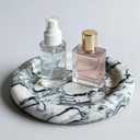Marble Natural Round Bathroom Vanity Serving Tray, Decorative Storage Tray Circular Edge (Cloud Green)