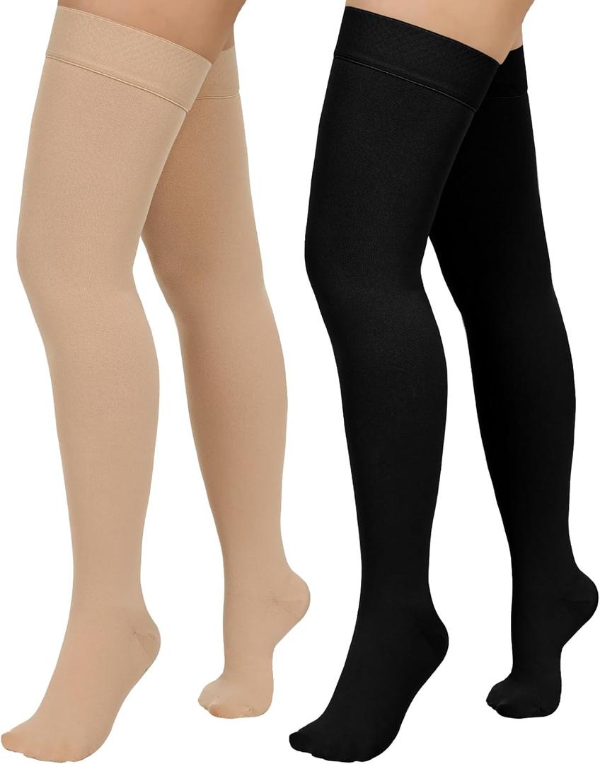 2 Pairs Compression Stockings for Women & Men,20-30mmHg Thigh High Compression Socks,Closed Toe Medical Compression Socks with Silicone Dot Band-Best Support for Nursing Sports Varicose Veins (XX-Large)