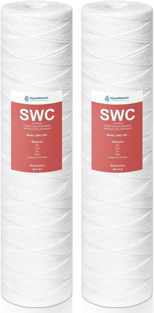 5 Micron 4.5" x 20" String Wound Sediment Water Filter, 2-Pack