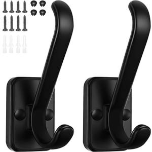 Coat Hooks Heavy Duty - Metal Wall Hooks Wall Mount with Concealed Screw Design Matte Black Hooks for Hanging Towel, Key, Robe, Scarf, Entryway Closet Mudroom Bathroom (2, Black)