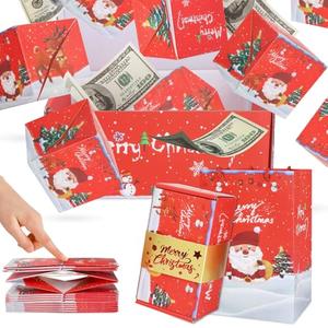 ptoso Christmas Surprise Gift Box Explosion - Surprise Box Gift Boxes for Money, Folding Bouncing Pop-Up Money, Explosion Greenplants Funoio Surprising for Merry Christmas (Red 12 Bounces)