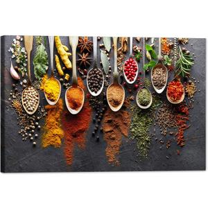 GUTTATY Kitchen Dining Room Canvas Wall Decor Art, Colorful Spices and Spoons Canvas Wall Art, Modern Kitchen Pictures Wall Decor, Dining Room Hanging Painting, Kitchen Art Prints 24x36 Inches