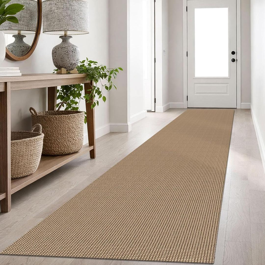 IOHOUZE Washable Exrea Long Hallway Runner Rug 2.6x16 Rubber Backed Kitchen Runner Entryway Runner Indoor, Woven Rugs Floor Carpet for Kitchen Hall Entryway Stair, Orange/Tan/Brown