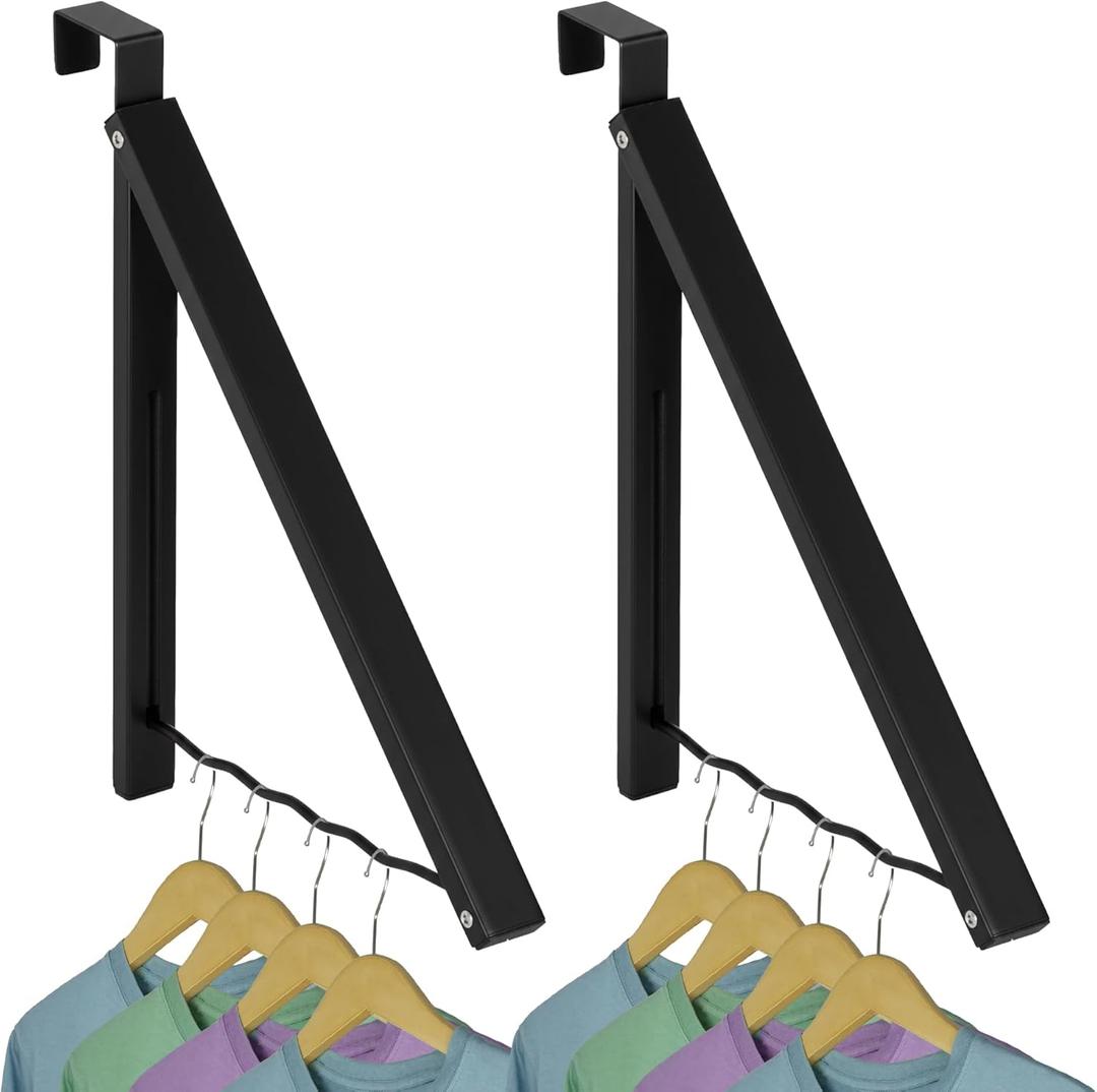 HOLDN STORAGE Over The Door Hanger - Single Foldable Rack Organizer for Hanging Clothes, Coats & Towels, Ideal for Dorm Rooms, Laundry, Bathrooms, Etc - Holds up to 20 LBs - Black (2 Pack)