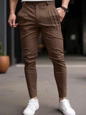 Mens Slim Fit Suit Pants Chino Casual Elastic Waist Slacks Trousers Skinny Stretch Dress Pants 34