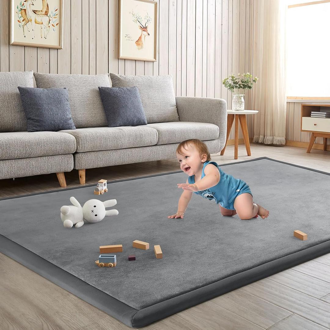 Baby Play Mat for Floor Nursery Rug Muscle Mat Area Rug Playroom Rug 47"x47" Playpen Mat Memory Foam 1.3" Thick Crawling Mat for Babies,Toddlers, Infants, Kids,Grey