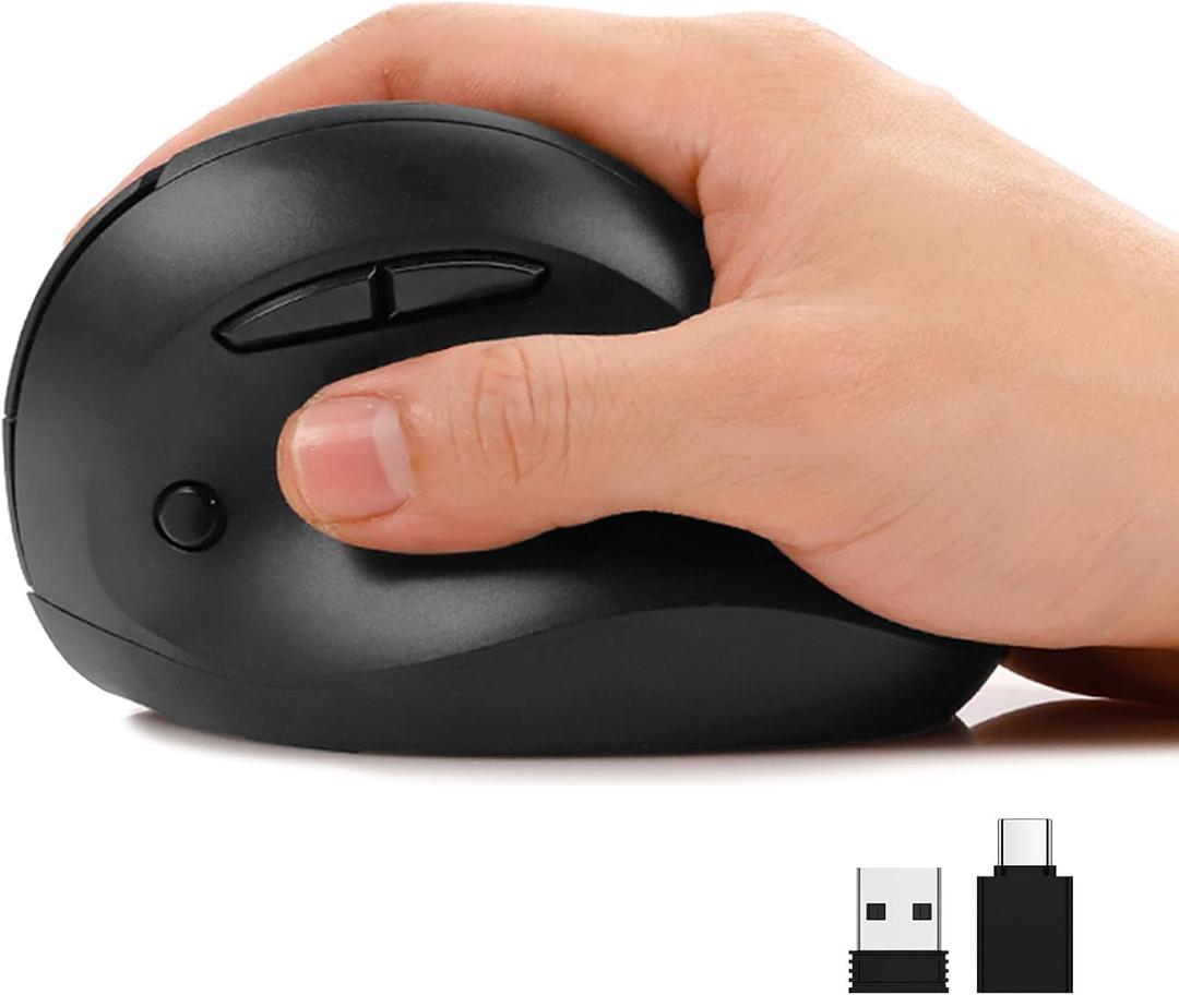 AUTLEY Ergonomic Mouse for Small Hands, 2.4GHz Optical Wireless Vertical Mouse, Less Noise, 800/1200/1600 DPI, 6 Buttons, Right Handed, for Laptop, PC, Computer, Mac, Black