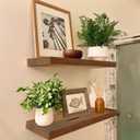 IAE Walnut Floating Wall Shelves, 16 inch - Bathroom & Kitchen Mounted, Invisible Wooden Shelves with Brackets, Easy Install - Set of 2