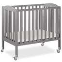 Dream On Me 3-in-1 Portable Folding Stationary Side Mini Baby Crib in Steel Grey & Mattress, Green Guard Gold & BSA, Use as Changer & Playpen, Locking Wheels, 3 Mattress Heights, Extra Firm Mattress
