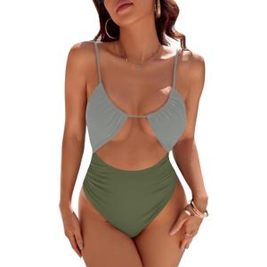 Blooming Jelly Womens One Piece Swimsuit Tummy Control Bathing Suit Sexy Flattering Cheeky High Cut Out Cute Ladies Swimwear (Large, Olive Green)