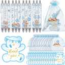 Chuangdi 50 Sets Baby Shower Favors Gifts for Guests Includes 50 Pcs Ballpoint Pens, Thank You Cards and Organza Bags(Blue Bear)