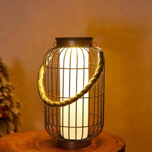 pearlstar Large Solar Powered Lantern Outdoor-Heavy Duty Metal Hanging Lights Decorative Solar Table Lamp Waterproof for Outside Patio Yard Garden Porch Tabletop Decor (Copper)