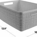 Curver Set of 6 Medium 12L Jute Decorative Plastic Organization and Storage Baskets - Perfect Bins for Home Office, Closet Shelves, Kitchen Pantry and All Bedroom Essentials, Grey