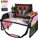 Lusso Gear Travel Car Seat Tray - Dry Erase Board & Secure Tablet Holder for Toddler Travel - Durable 600D Oxford Cloth with Snack & Toy Compartments for Road Trip Essentials for Kids - Pink Unicorn