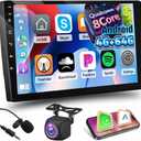 [Qualcomn 8 Core 4+64G] Double Din Android Car Radio with Wireless Carplay and Android Auto - 10 Inch 1280 * 720 Touchscreen Car Stereo - DSP/GPS Navi / 5GHz WiFi/SWC/Bluetooth + AHD Backup Camera