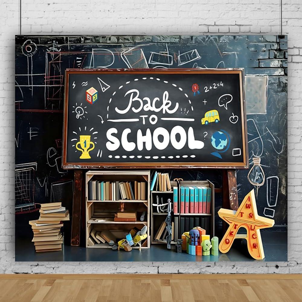 Back to School Backdrop 10x8ft Classroom Chalkboard Bookshelf Photography Background for Classroom Decorations Online Teaching Teachers Students Photoshoot Background
