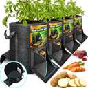 [Upgraded] 4Pcs 15 Gallon Potato Grow Bags with Unique Harvest Window & Visible Window, NonWoven Planter Pot with Sturdy Handle, Potato Growing Container, Plant Garden Bags to Grow Vegetables, Tomato