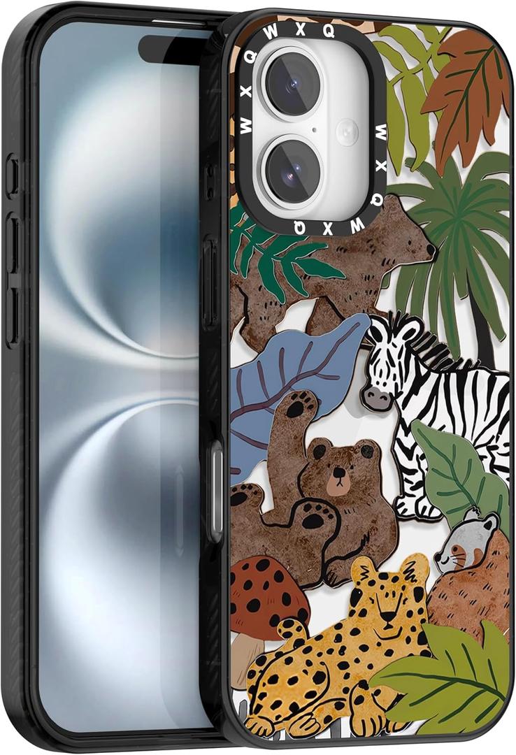 for iPhone 16 Case TPU+PC Premium Painted Anti-Drop Phone Case Superior Shock Absorption Military-Grade Drop Protection Graffiti of Cartoon Animal Phone Case