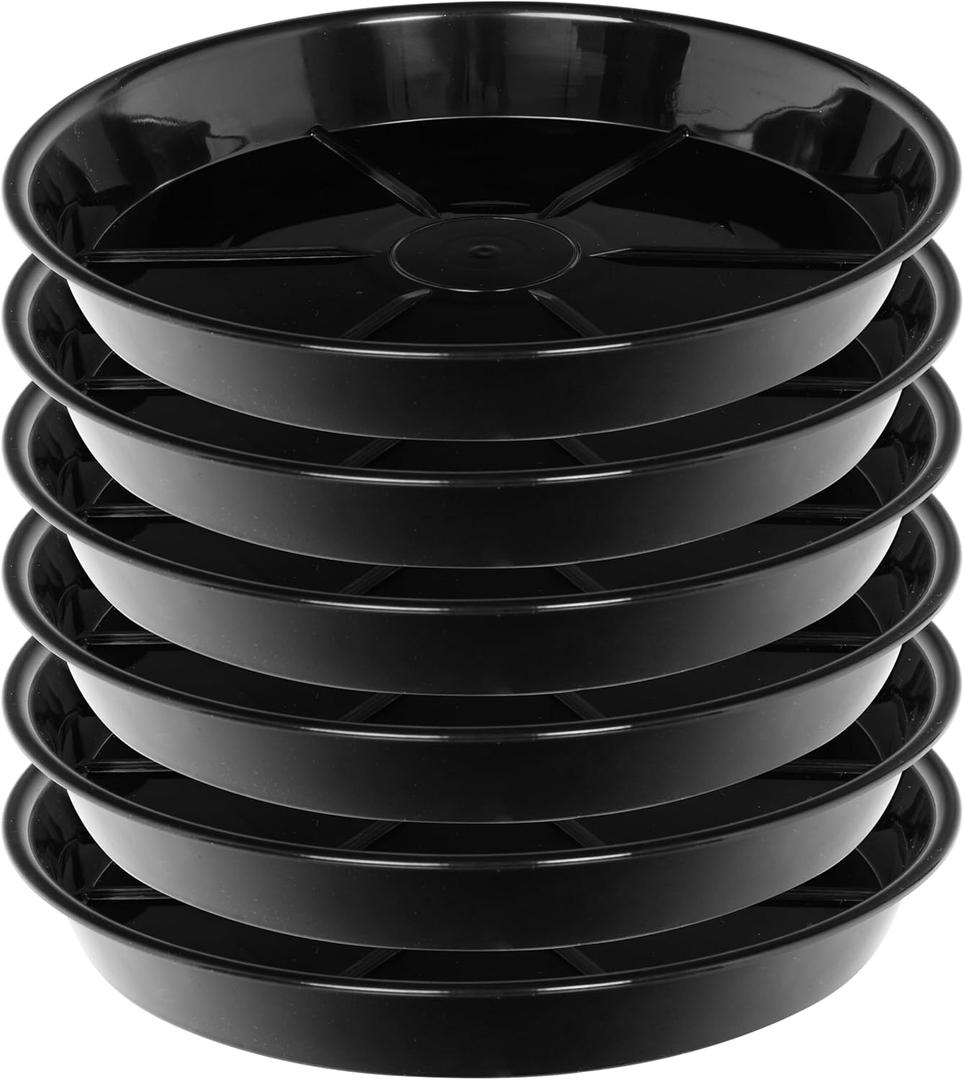 Plant Saucer 8 Inch 2Pack, Plant Trays for Pots Heavy Duty Round Plastic Plant Saucers for Indoors Outdoors, Flower Pot Drip Trays, Plant Water Catcher Tray (Clear black)