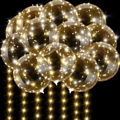 Light Up Led Balloons, 8 Packs Party Balloon Cell Battery 22 Inches 3 Modes Flashing String Lights Clear Balloon, for Birthday Wedding Decorations (Warm White)
