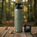 MOON LENCE Insulated Water Bottle,18 oz Sports Water Bottle with Straw, Stainless Steel Water Bottles with Changeable Lids for Camping, Hiking, Gym Green